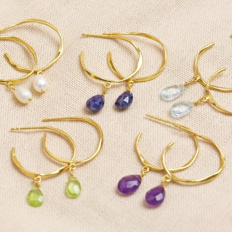 Sapphire Blue drop hoop Earrings - September birthstone