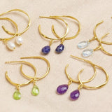 Glass Opal drop hoop Earrings - April birthstone