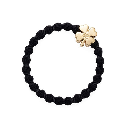 Hair Tie/Bracelet - Gold Clover Leaf Black