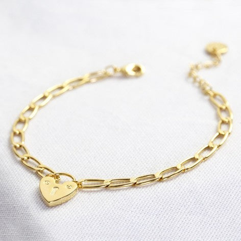Chain Bracelet with Heart Lock - Gold