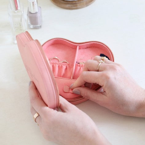 Pink Heart Travel Jewellery Case