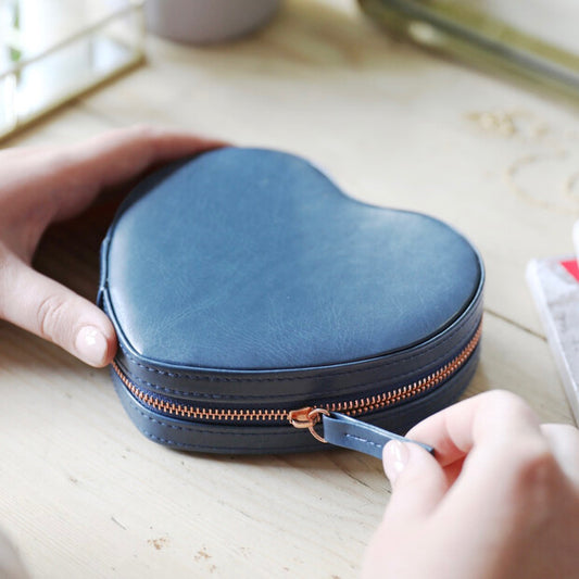 Navy Heart Travel Jewellery Case