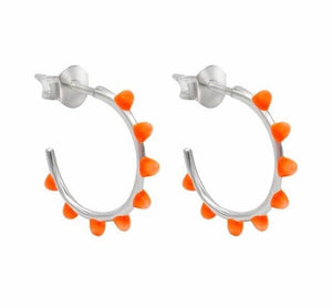 Fluro Orange Enamel dotted Hoops