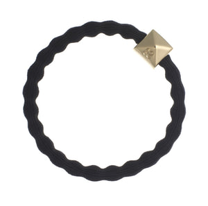 Banda para el cabello/pulsera - Banda negra Botón piramidal dorado