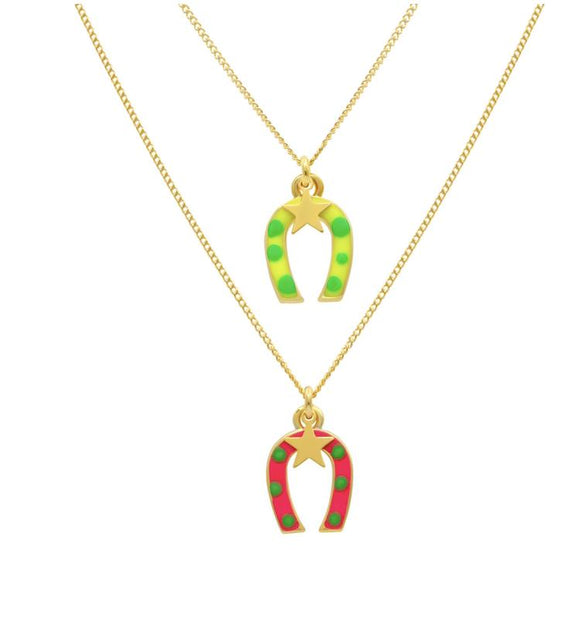 Lucky horseshoe necklace - neon pink