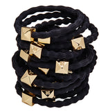 Hair Tie/Bracelet - Black band Gold pyramid stud