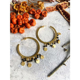 Onyx and Coin Dangle Hoops