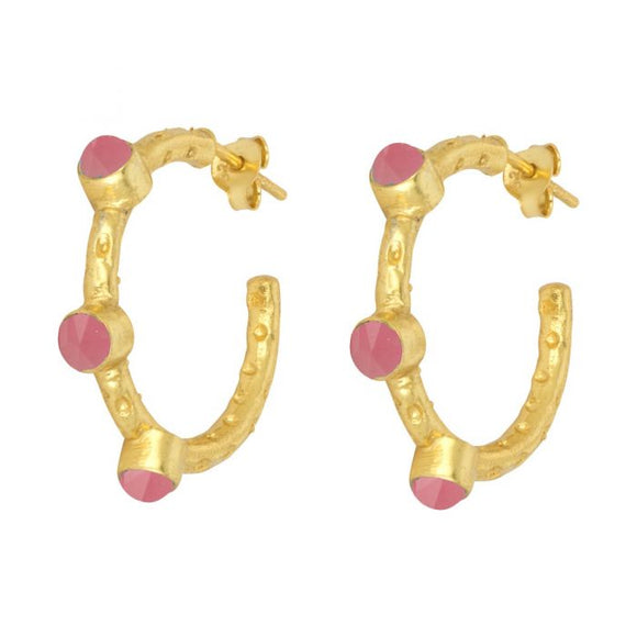 Small Pink Studded Hoop Earrings