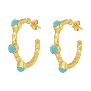 Small Aqua Studded Hoop Earrings