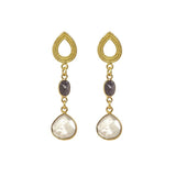 Triple drop Navy Sunstone & Grey Moonstone earrings