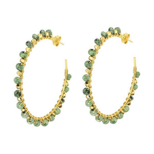 Green Beaded Hoop Earrings