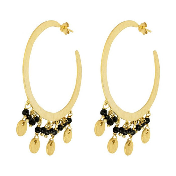 Onyx and Coin Dangle Hoops