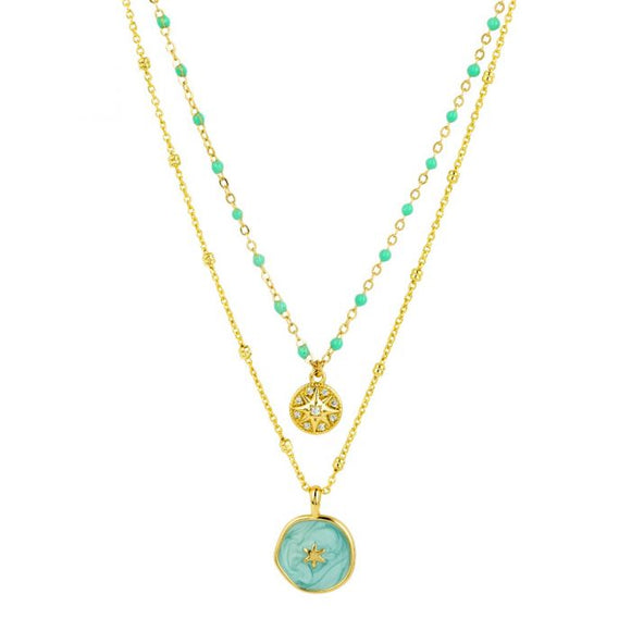 Aqua and Gold charm Necklace
