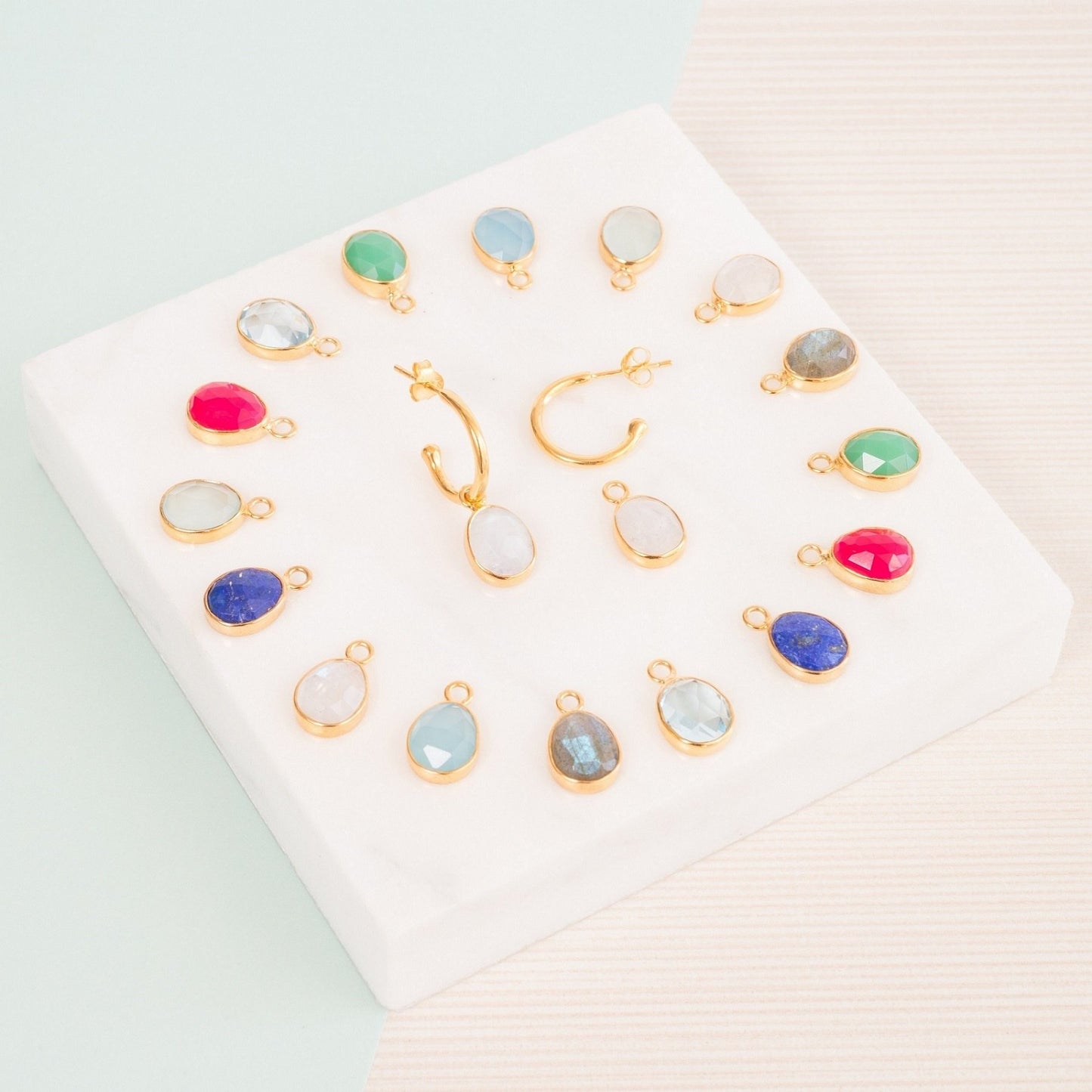 Gold Hoops with interchangeable Chrysoprase Drops