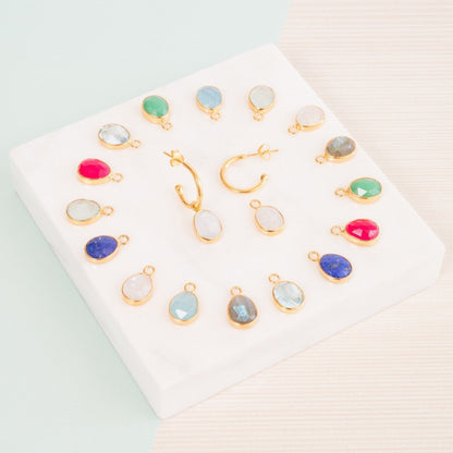 Gold Hoops with interchangeable Chrysoprase Drops