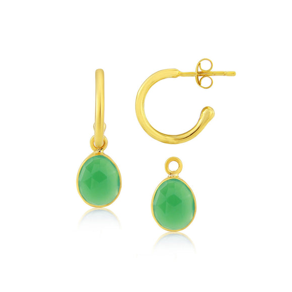 Gold Hoops with interchangeable Chrysoprase Drops