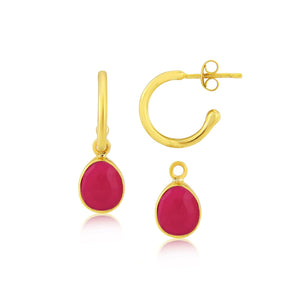 Gold Hoops with interchangeable Chalcedony Gemstone Drops