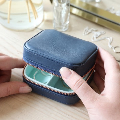 Navy Square Travel Jewellery Case