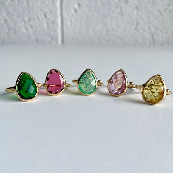 Faceted Glass Tear Drop Rings