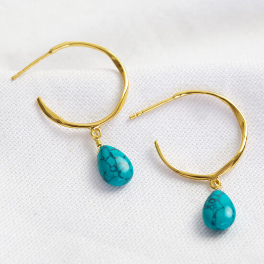 Turquoise drop hoop Earrings - December birthstone