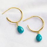 Turquoise drop hoop Earrings - December birthstone