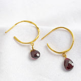 Ruby Red drop hoop Earrings - July birthstone