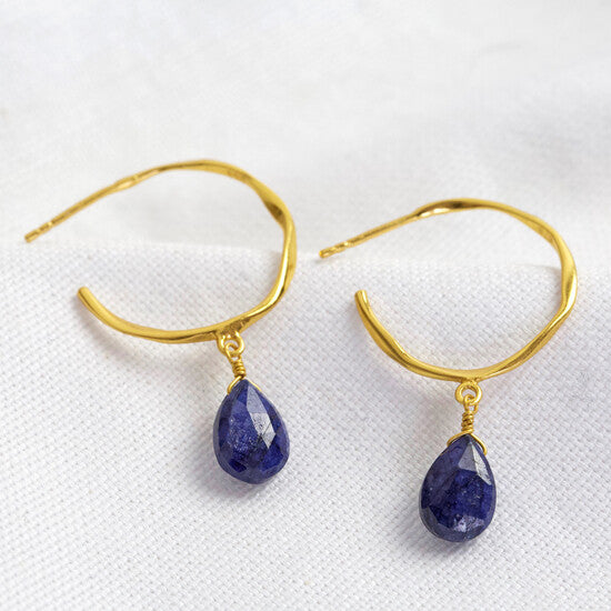 Sapphire Blue drop hoop Earrings - September birthstone