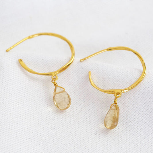 Citrine drop hoop Earrings - November birthstone