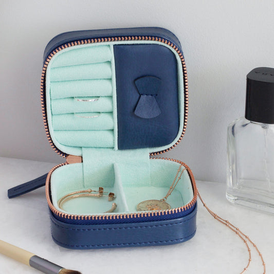 Navy Square Travel Jewellery Case