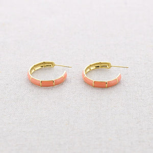 Medium enamel hoop earrings - Coral