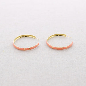 Large enamel hoop earrings - Coral