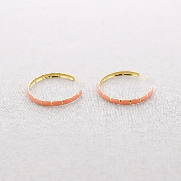 Large enamel hoop earrings - Coral