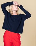 Buttonback cashmere jumper in navy