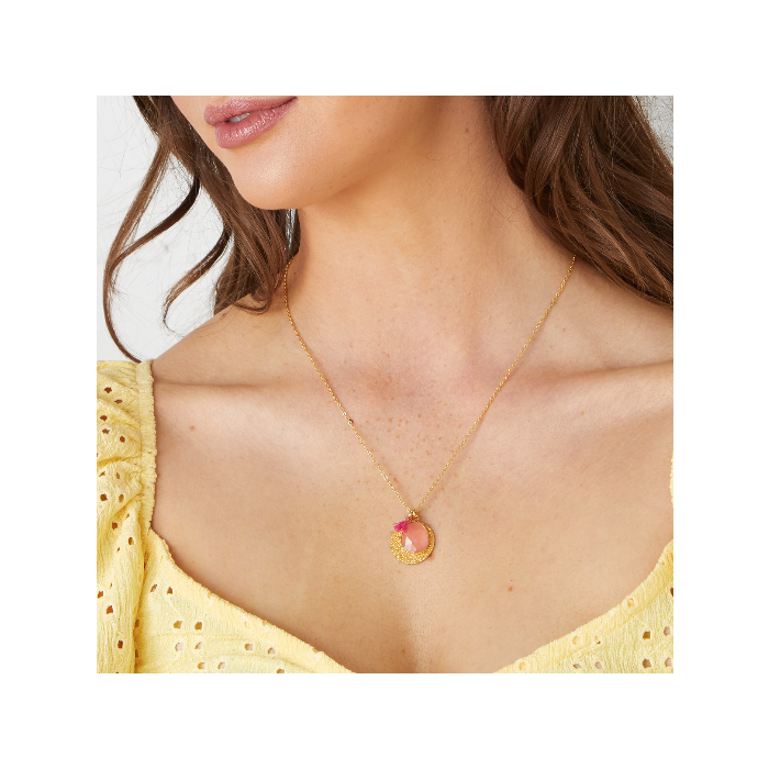 Pink Coin Charm Necklace