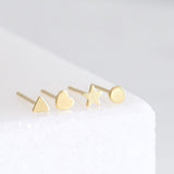 4 Tiny gold shape studs