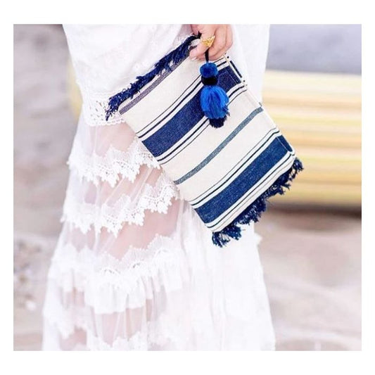 Navy & White woven pouch