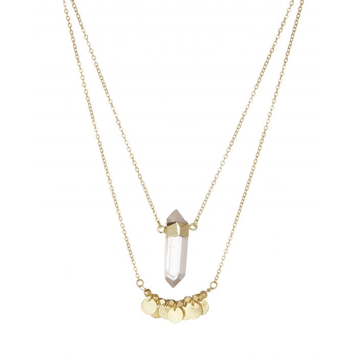 Collar de doble capa con colgante de cristal.