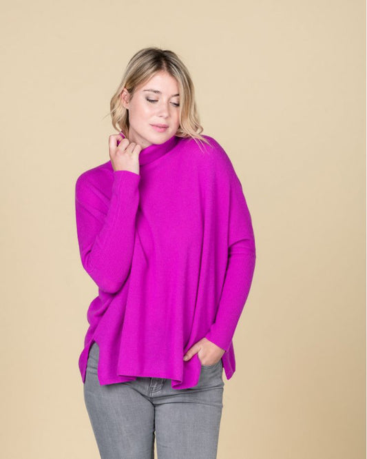 Poloneck wide fit cashmere jumper in fluro violet