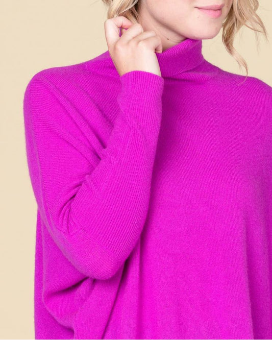 Poloneck wide fit cashmere jumper in fluro violet